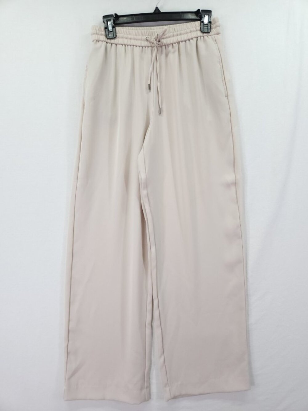 Zara Womens Size Small Beige Polyester Wide Leg Elastic Waistband Pants Trousers